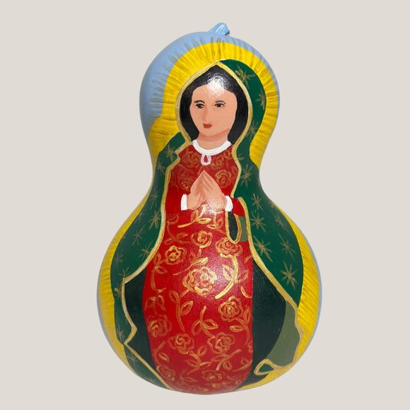 Hand-Painted Gourd Art Virgin of Guadalupe Folk Art Decoration - Picture 5 of 7